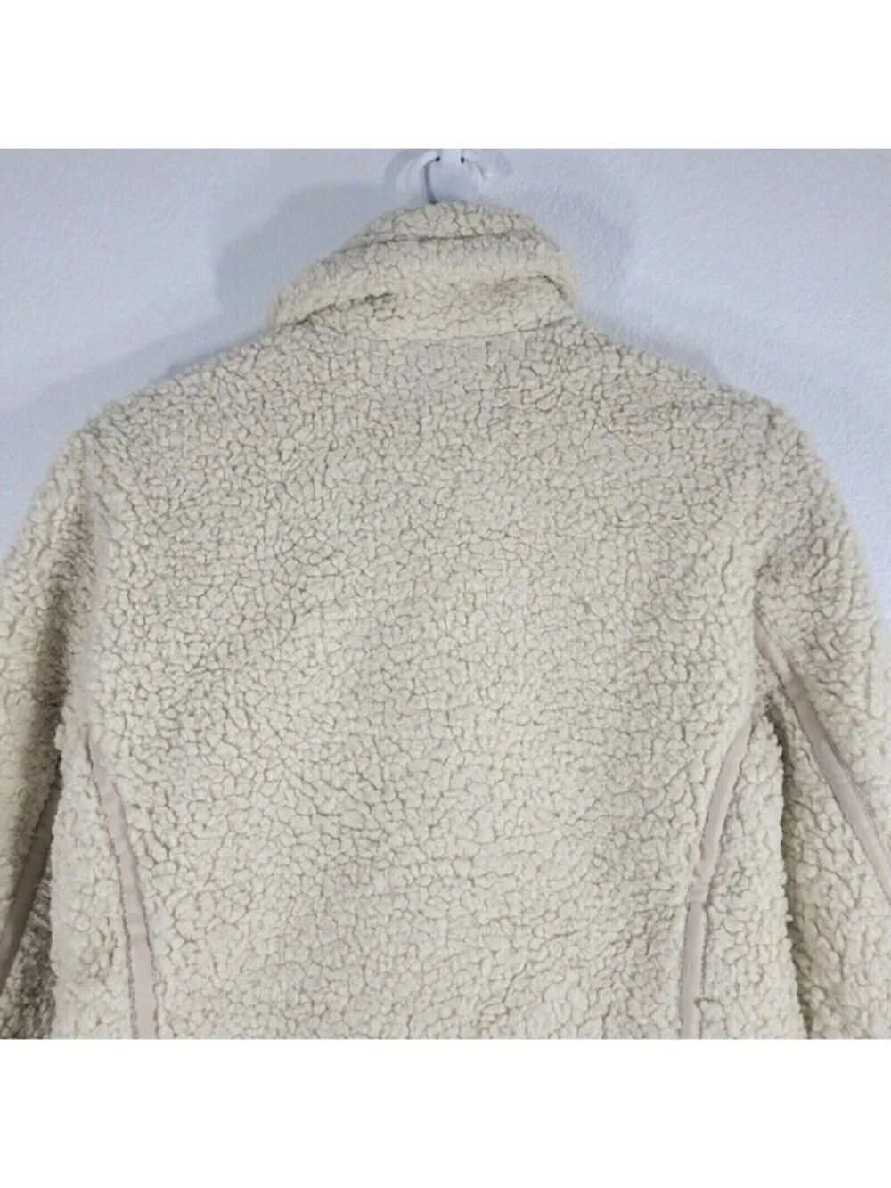 Abercrombie and Fitch Fleece Moto Jacket Women Small Faux Leather Beige Y2K 90s